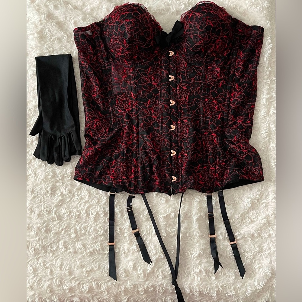 NWT Savage X Fenty Sexy Glam Lace Corset W/ Long Gloves Sz XL
